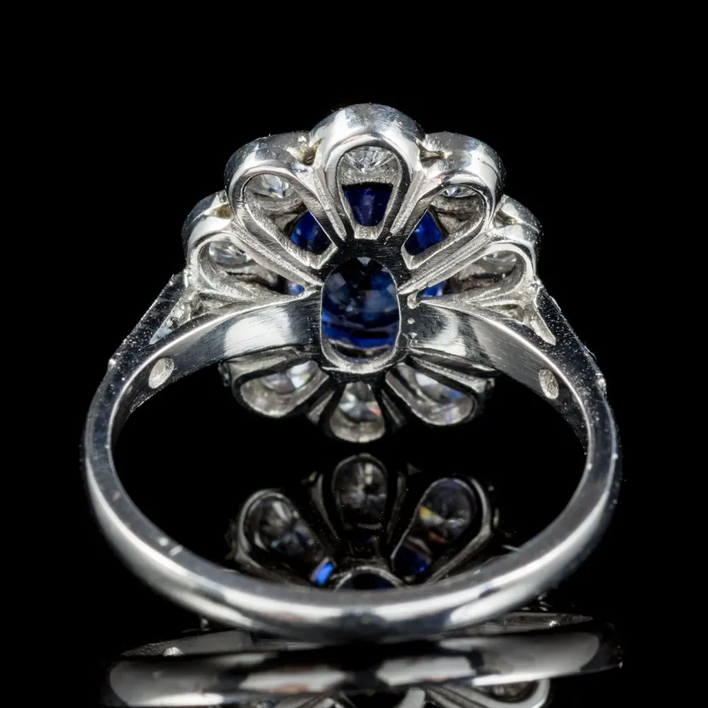 Sapphire Diamond Cluster Ring Platinum Engagement Ring 3Ct Sapphire