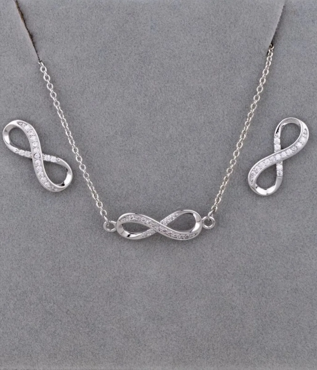 Silver Infinity Necklace & Earring Jewellery Set