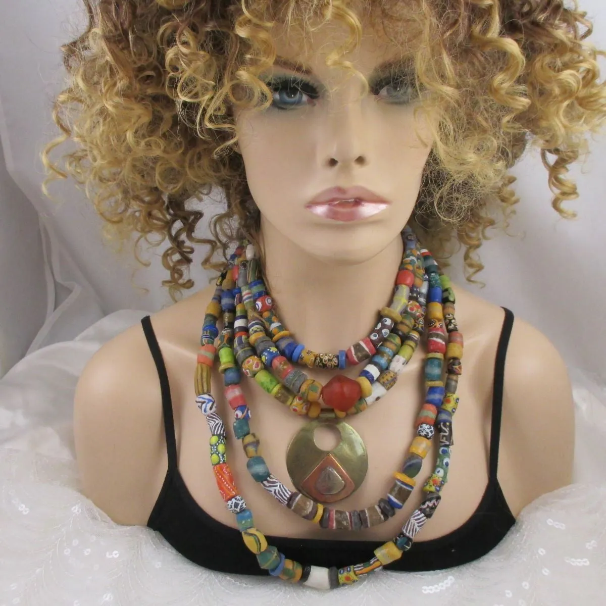 Stunning African Statement Pendant Necklace Five Strand