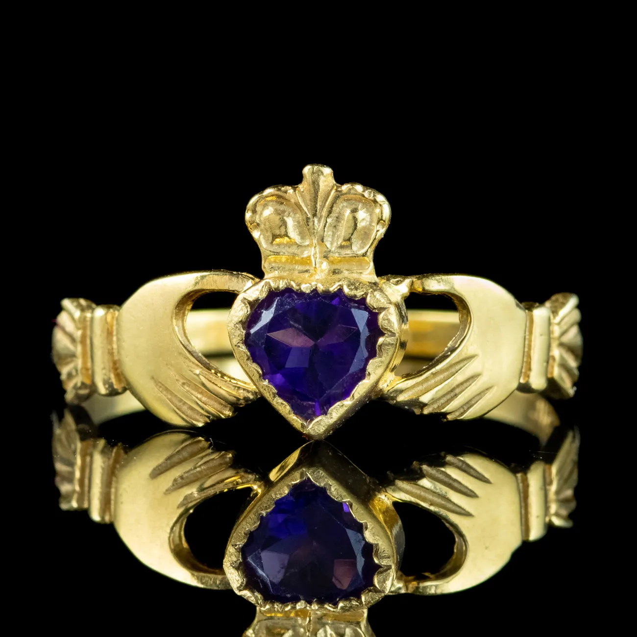 Victorian Style Amethyst Claddagh Heart Ring