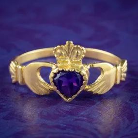 Victorian Style Amethyst Claddagh Heart Ring