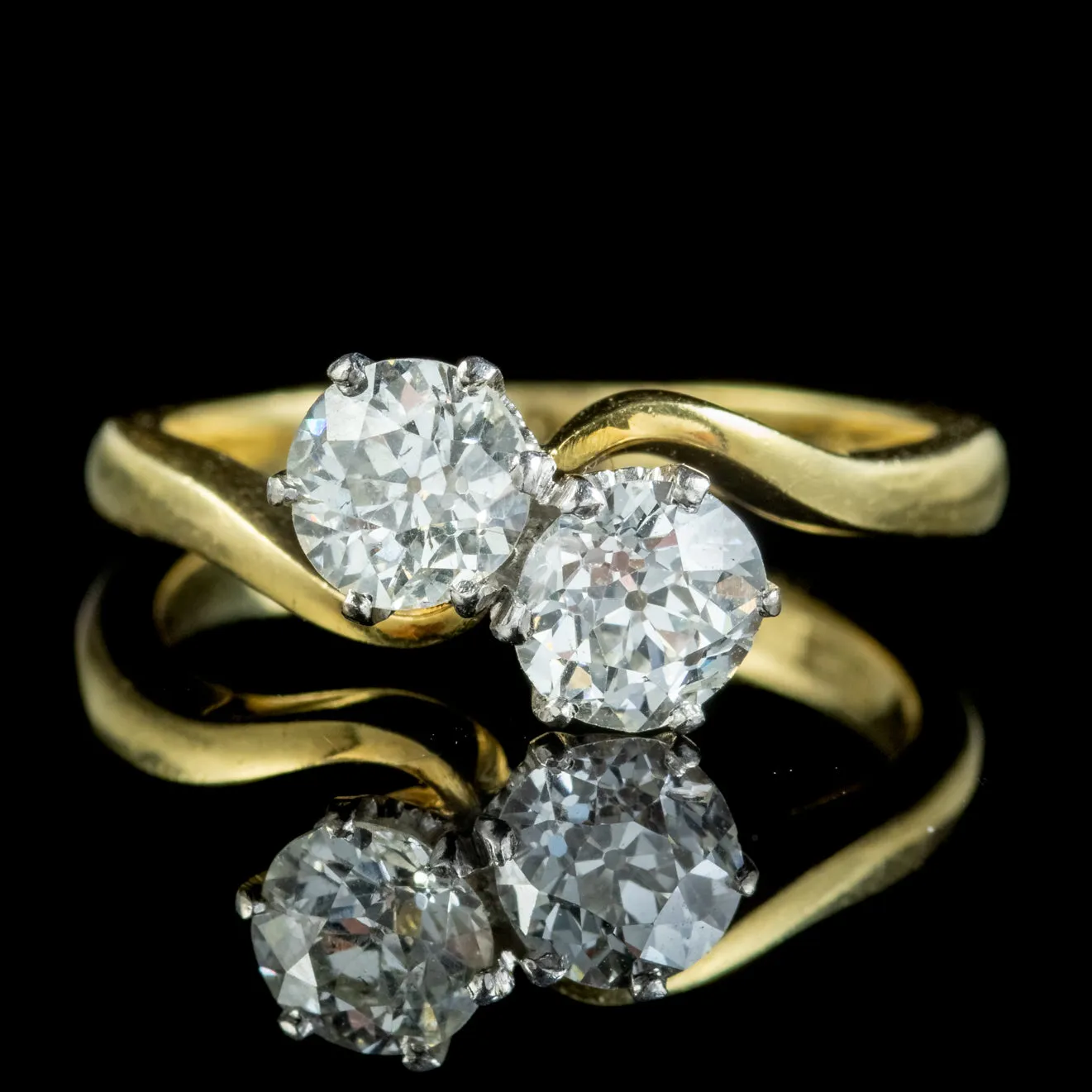 Victorian Style Old Cut Diamond Twist Ring 1.35ct Of Diamond 18ct Gold Dated 1990