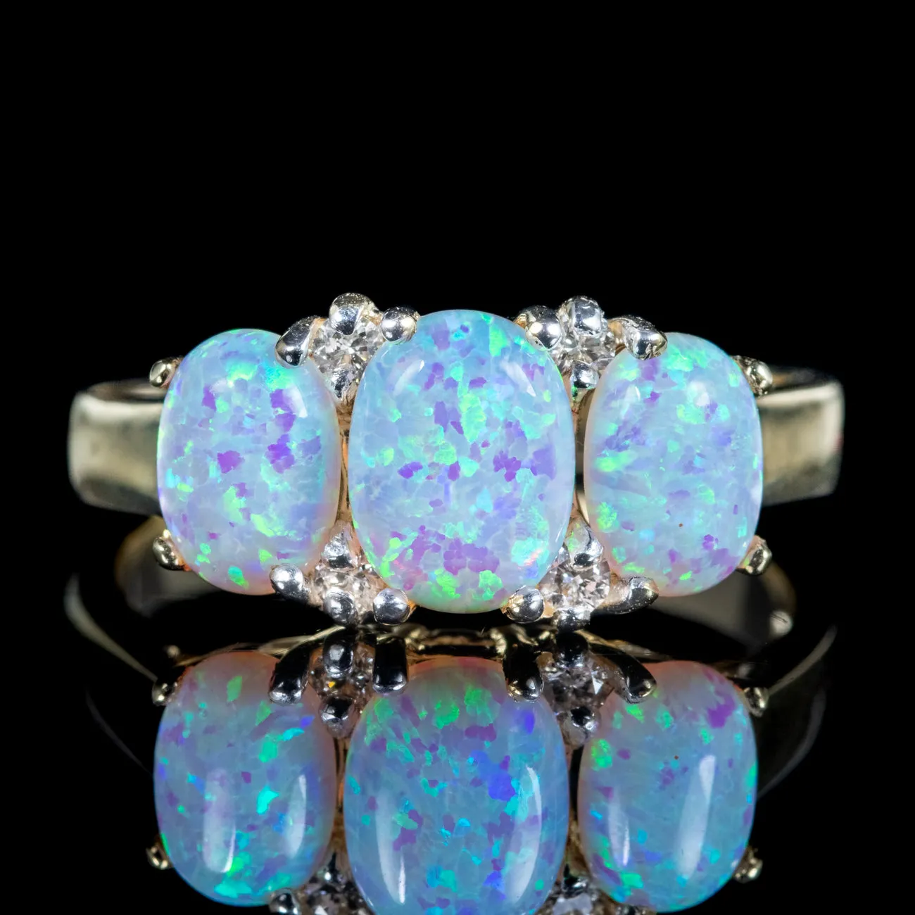 Victorian Style Opal Diamond Trilogy Ring