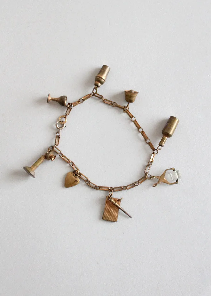 Vintage 1930s Brass Charm Bracelet