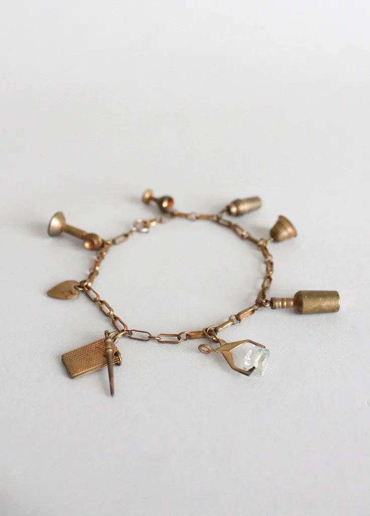 Vintage 1930s Brass Charm Bracelet