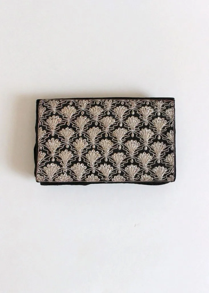 Vintage 1930s Metallic Gold Embroidered Velvet Clutch Purse