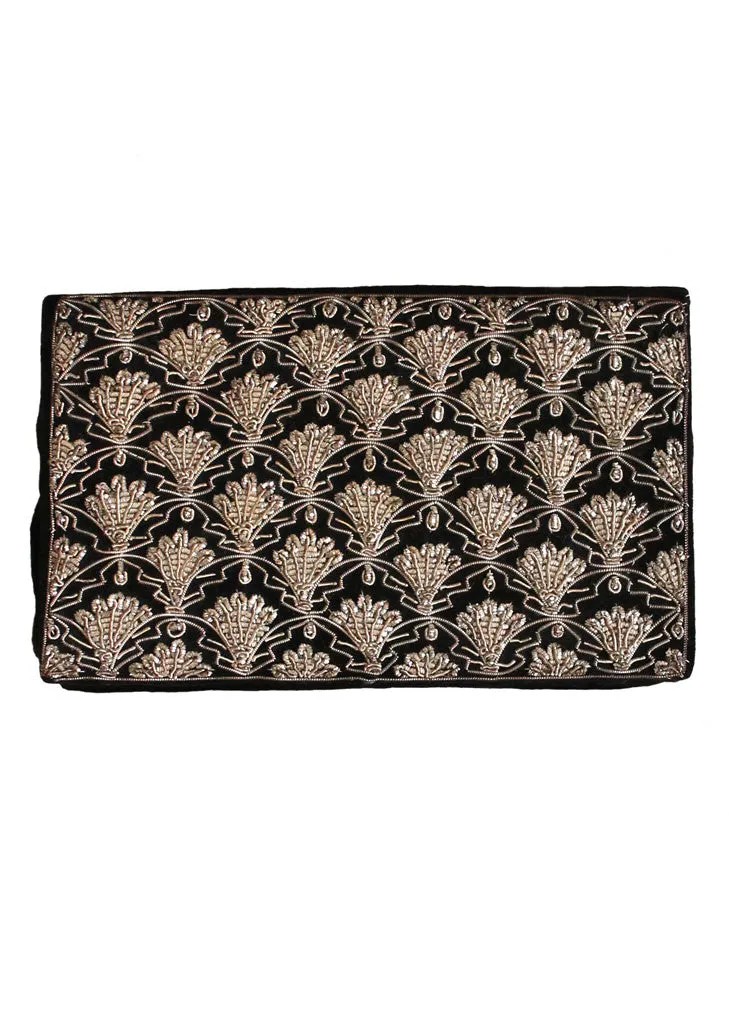 Vintage 1930s Metallic Gold Embroidered Velvet Clutch Purse