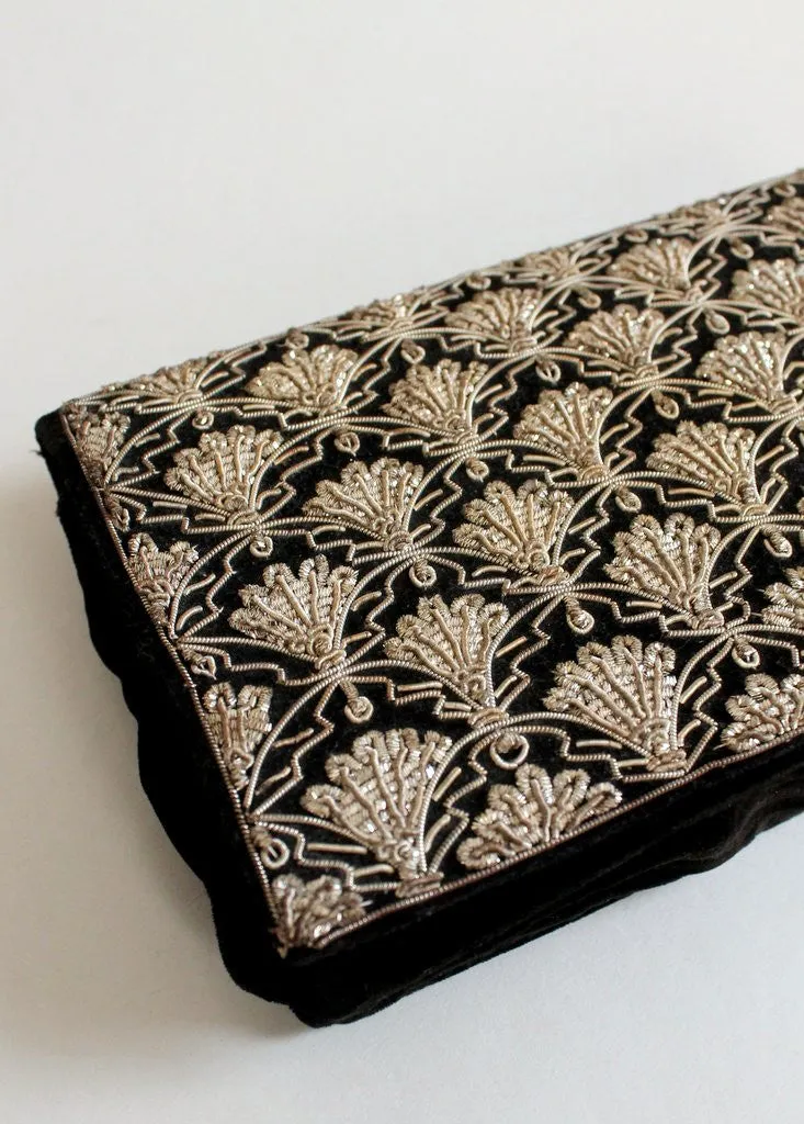 Vintage 1930s Metallic Gold Embroidered Velvet Clutch Purse