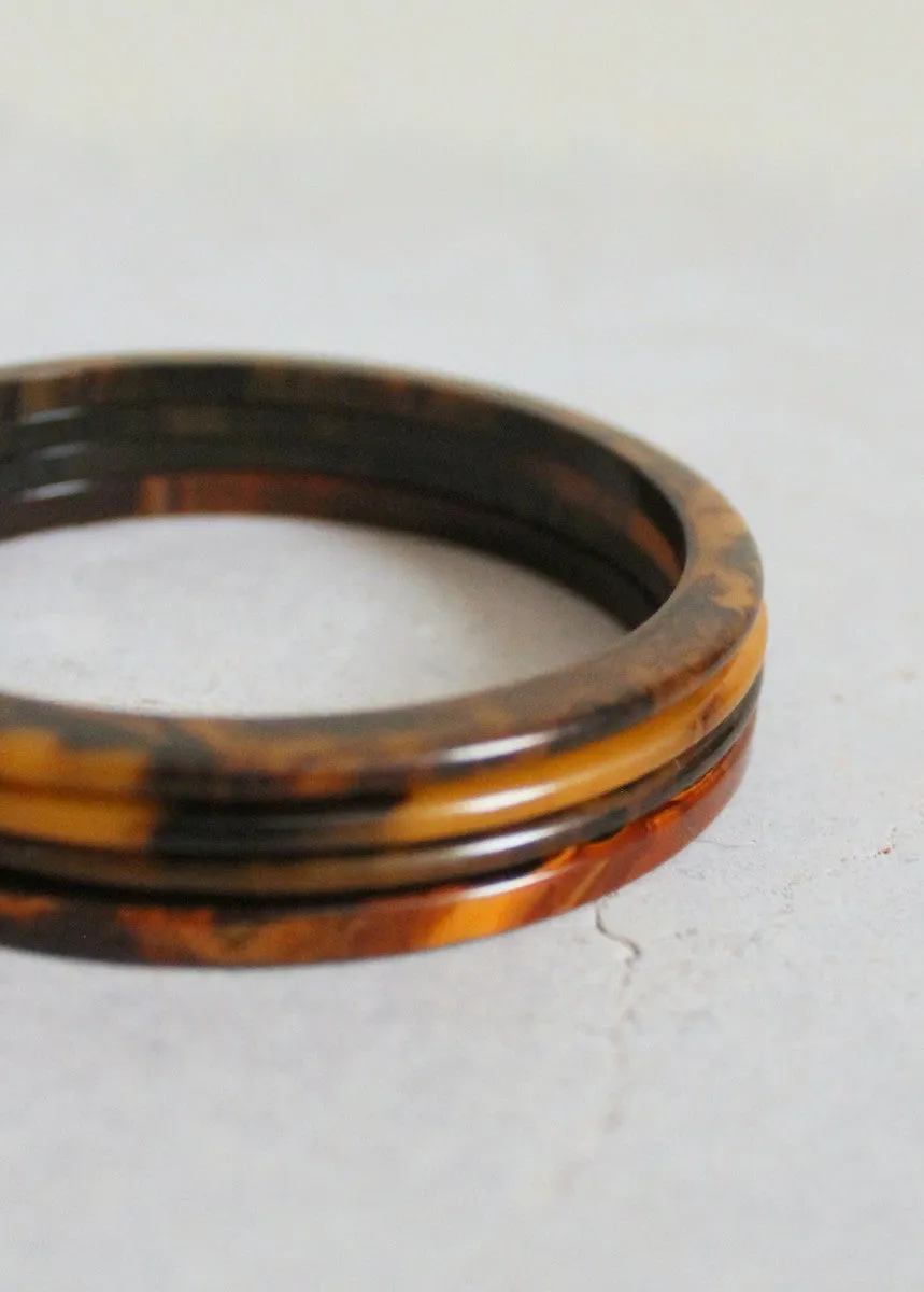 Vintage 1940s Brown Marbled Bakelite Spacer Bangles Set