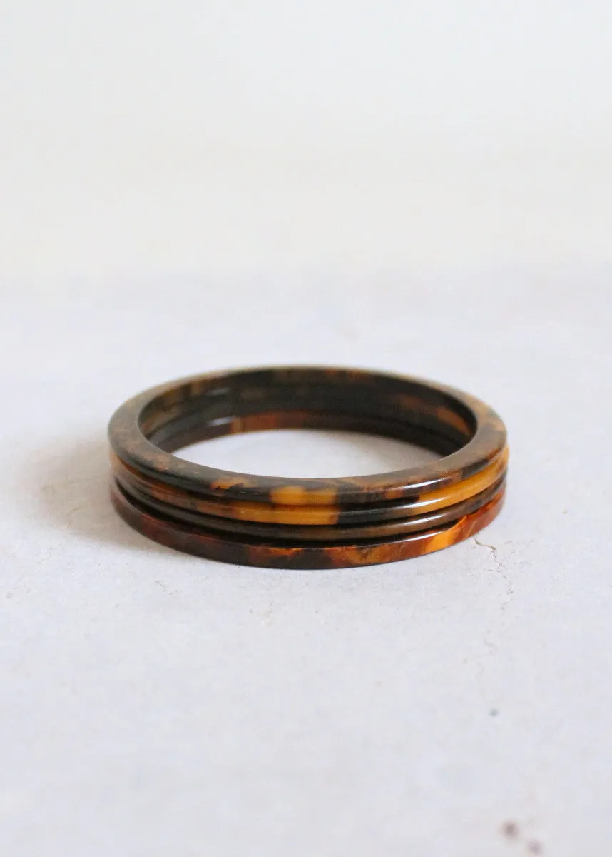 Vintage 1940s Brown Marbled Bakelite Spacer Bangles Set