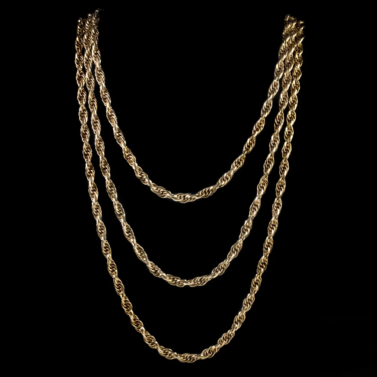 Vintage Chain Triple Strand Link Necklace