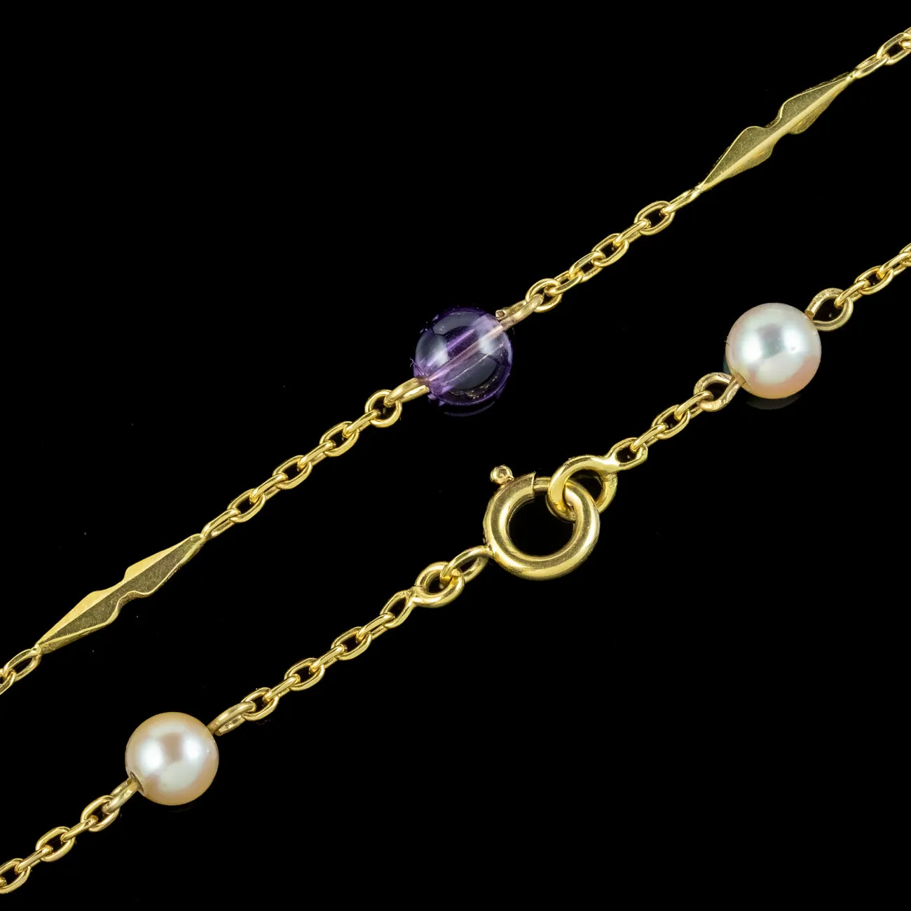 Vintage French Suffragette Chain 9ct Gold Amethyst Pearl Peridot