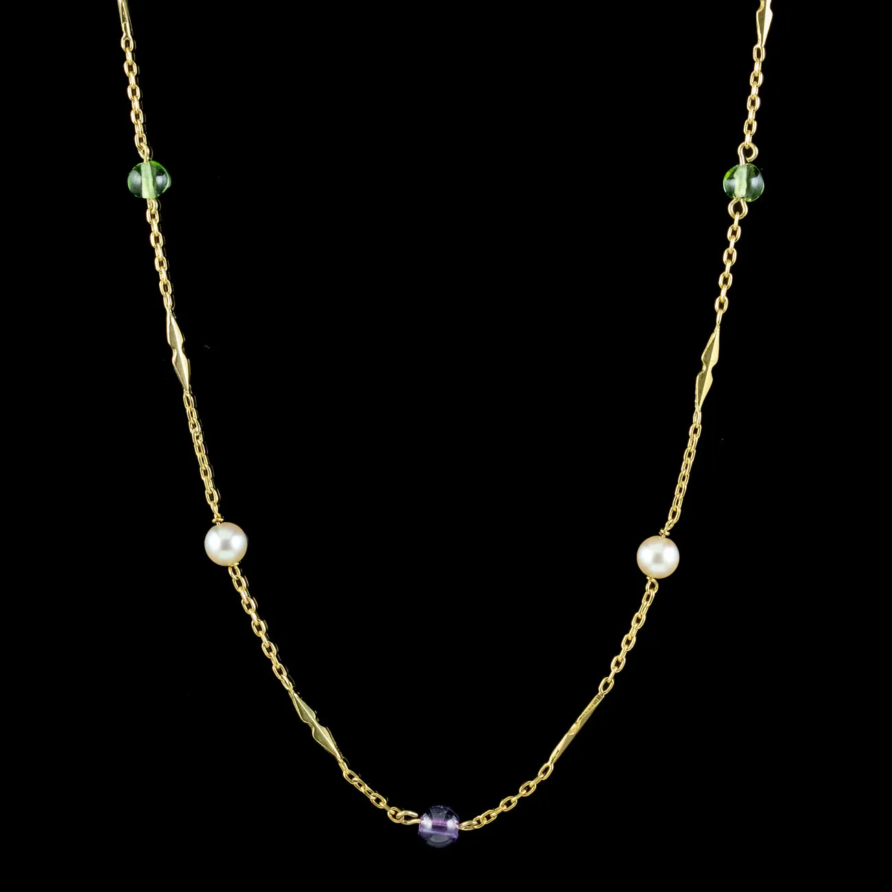 Vintage French Suffragette Chain 9ct Gold Amethyst Pearl Peridot