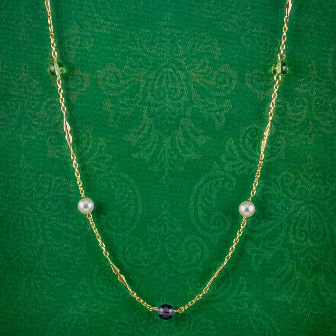 Vintage French Suffragette Chain 9ct Gold Amethyst Pearl Peridot