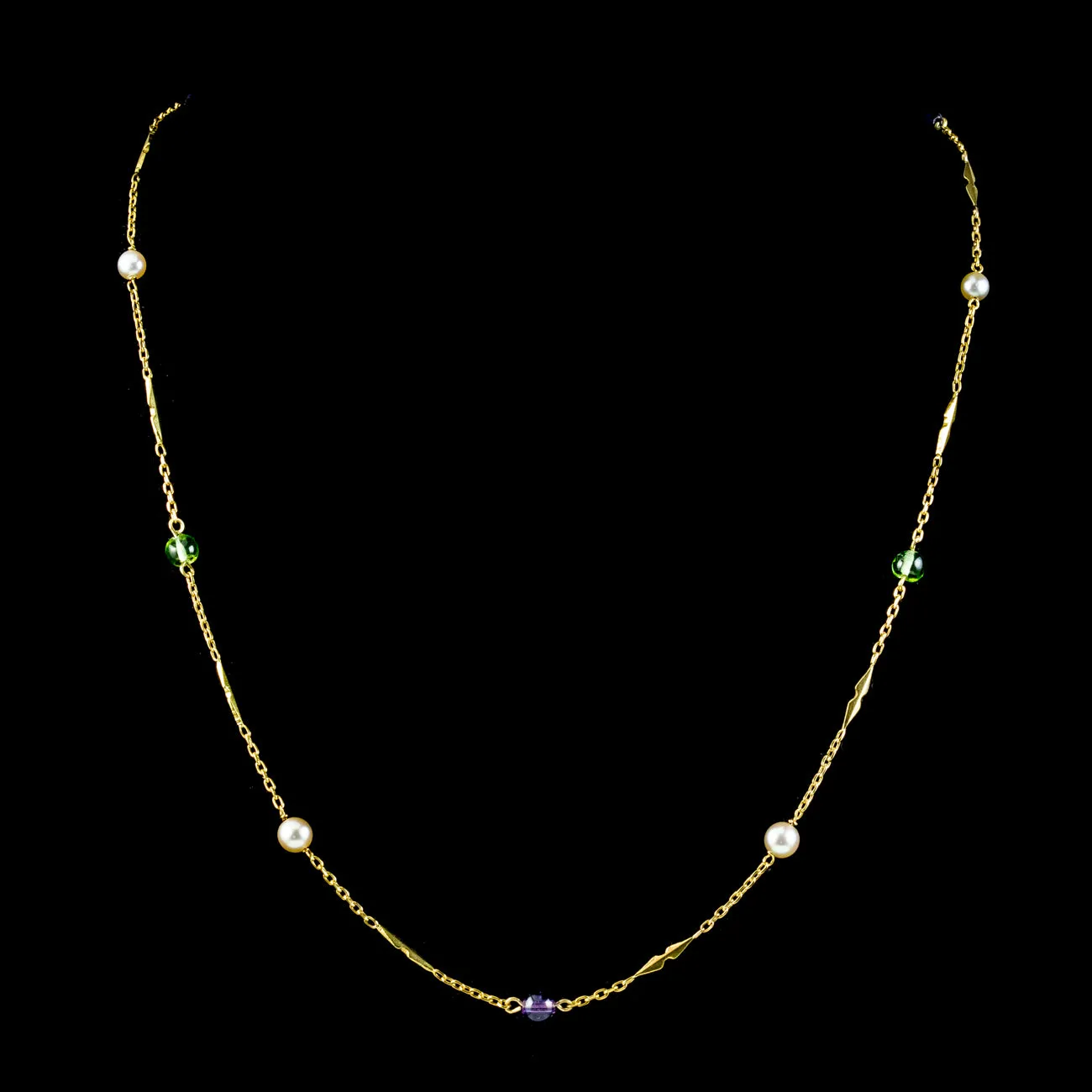 Vintage French Suffragette Chain 9ct Gold Amethyst Pearl Peridot