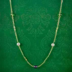 Vintage French Suffragette Chain 9ct Gold Amethyst Pearl Peridot