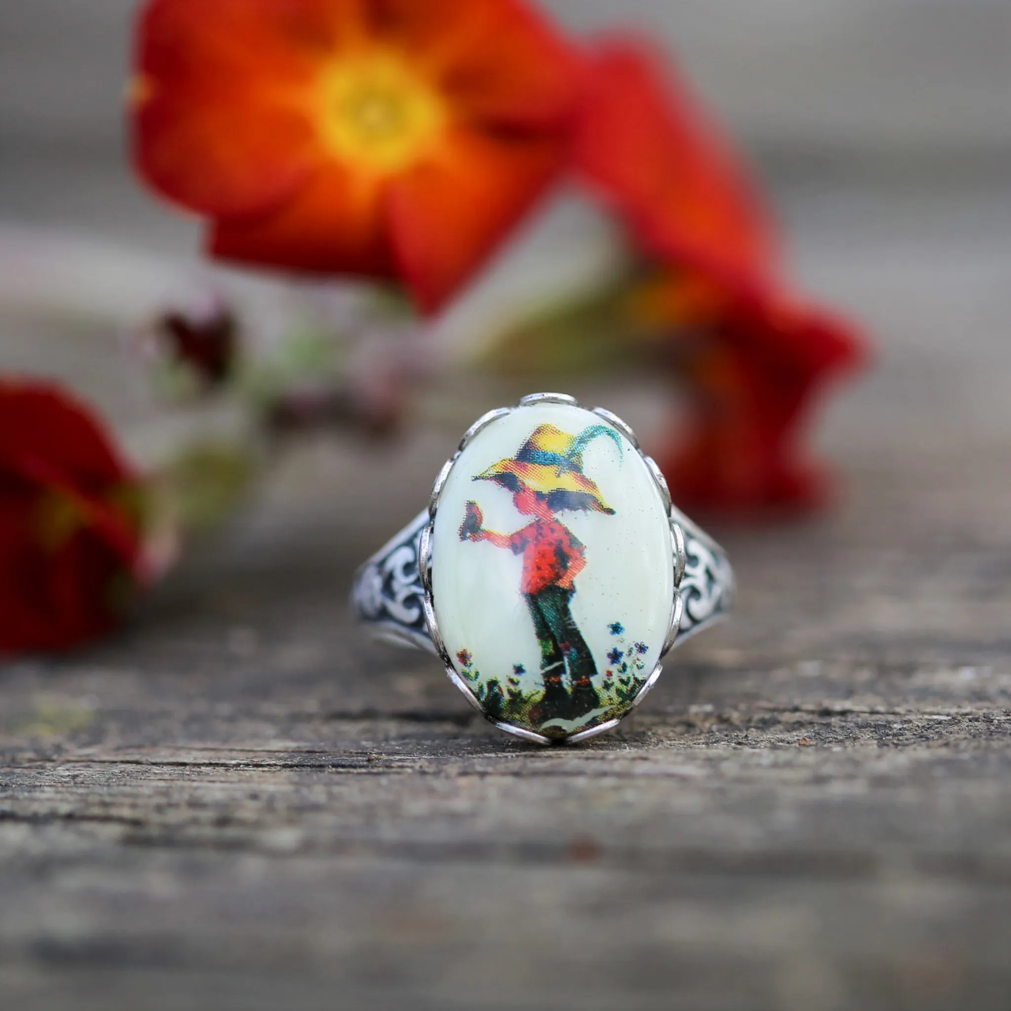 Vintage Girl Holly Hobbie Cameo Adjustable Rings in Antiqued Silver or Brass - Choose A Style